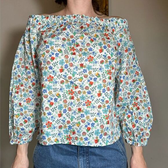 J. Crew Liberty Art Fabrics Edenham Floral Cotton Off the Shoulder Size 6 - Picture 1 of 3